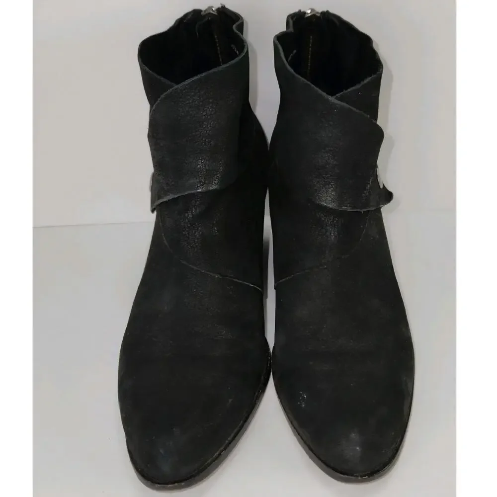 Eileen Fisher Black Soft Leather Ankle Boots 5.5 Booties Back Zipper